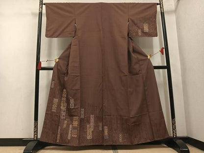 平和屋着物●訪問着　紬地　幾何学文様　金彩　やまと誂製　正絹　逸品　未使用　AABN5214ph
