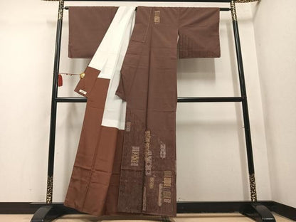 平和屋着物●訪問着　紬地　幾何学文様　金彩　やまと誂製　正絹　逸品　未使用　AABN5214ph
