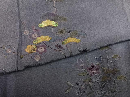 平和屋着物●中国三大刺繍　汕頭刺繍　スワトウ刺繍　訪問着　螺鈿　草花文　暈し染め　金彩　正絹　逸品　AABN5219ph
