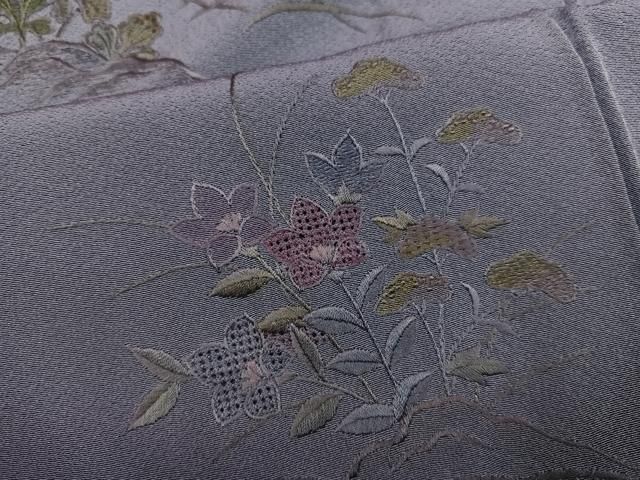 平和屋着物●中国三大刺繍　汕頭刺繍　スワトウ刺繍　訪問着　螺鈿　草花文　暈し染め　金彩　正絹　逸品　AABN5219ph