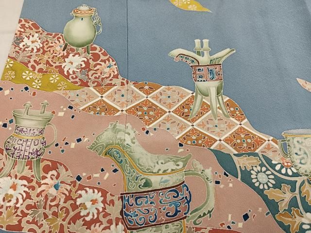 平和屋着物●豪華色留袖　友禅　作家物　彩雲　花陶器　正絹　逸品　AABN5221ph