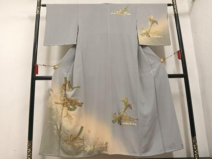 平和屋着物●訪問着　エ霞草花文　暈し染め　金銀彩　正絹　逸品　未使用　AABN5224ph
