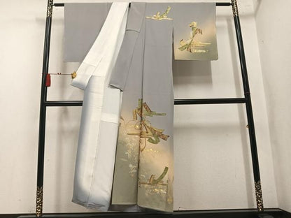 平和屋着物●訪問着　エ霞草花文　暈し染め　金銀彩　正絹　逸品　未使用　AABN5224ph