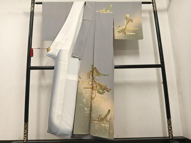 平和屋着物●訪問着　エ霞草花文　暈し染め　金銀彩　正絹　逸品　未使用　AABN5224ph