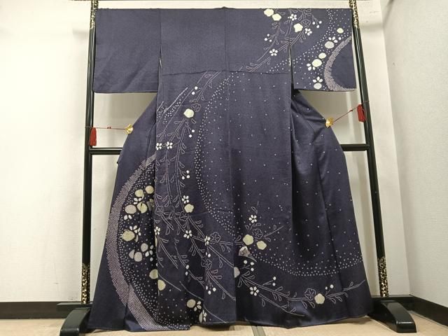 平和屋着物●訪問着　絞り　駒刺繍　扇面花文　正絹　逸品　AABN5226ph