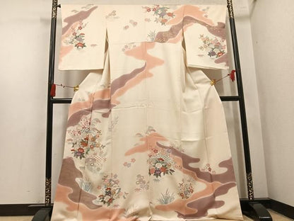 平和屋着物●訪問着　駒刺繍　草花文　金彩　正絹　逸品　未使用　AABN5233ph