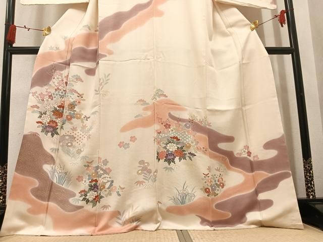 平和屋着物●訪問着　駒刺繍　草花文　金彩　正絹　逸品　未使用　AABN5233ph