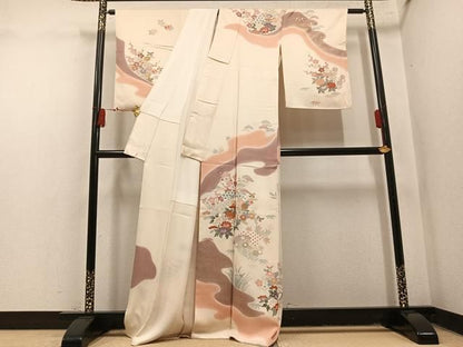 平和屋着物●訪問着　駒刺繍　草花文　金彩　正絹　逸品　未使用　AABN5233ph