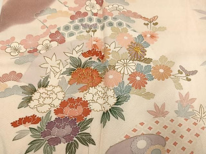 平和屋着物●訪問着　駒刺繍　草花文　金彩　正絹　逸品　未使用　AABN5233ph