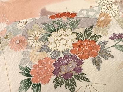 平和屋着物●訪問着　駒刺繍　草花文　金彩　正絹　逸品　未使用　AABN5233ph