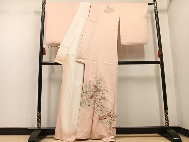 平和屋着物●訪問着　総刺繍　草花文　正絹　逸品　AABN5235ph