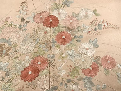 平和屋着物●訪問着　総刺繍　草花文　正絹　逸品　AABN5235ph