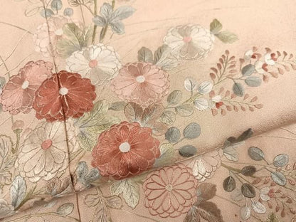 平和屋着物●訪問着　総刺繍　草花文　正絹　逸品　AABN5235ph
