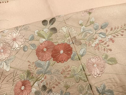 平和屋着物●訪問着　総刺繍　草花文　正絹　逸品　AABN5235ph