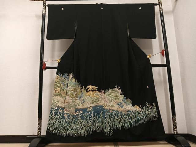 平和屋着物●本加賀友禅作家　柿本市郎　黒留袖　鴛鴦草花文　正絹　逸品　AABN5238ph