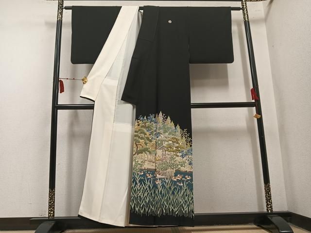 平和屋着物●本加賀友禅作家　柿本市郎　黒留袖　鴛鴦草花文　正絹　逸品　AABN5238ph