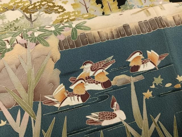 平和屋着物●本加賀友禅作家　柿本市郎　黒留袖　鴛鴦草花文　正絹　逸品　AABN5238ph