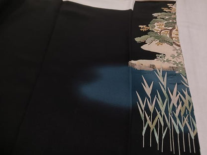 平和屋着物●本加賀友禅作家　柿本市郎　黒留袖　鴛鴦草花文　正絹　逸品　AABN5238ph