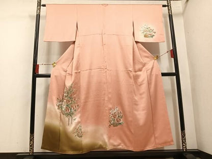 平和屋着物●訪問着　総刺繍　飾花文　暈し染め　正絹　逸品　AABN5240ph