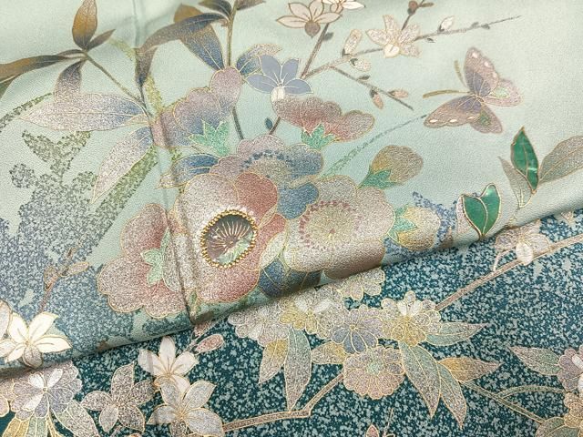平和屋着物●訪問着　螺鈿　花蝶文　金銀彩　正絹　逸品　AABN5246ph