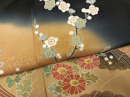 平和屋着物●京友禅の第一人者　松井青々　黒留袖　流水花文　暈し染め　金彩　正絹　逸品　AABN5248ph