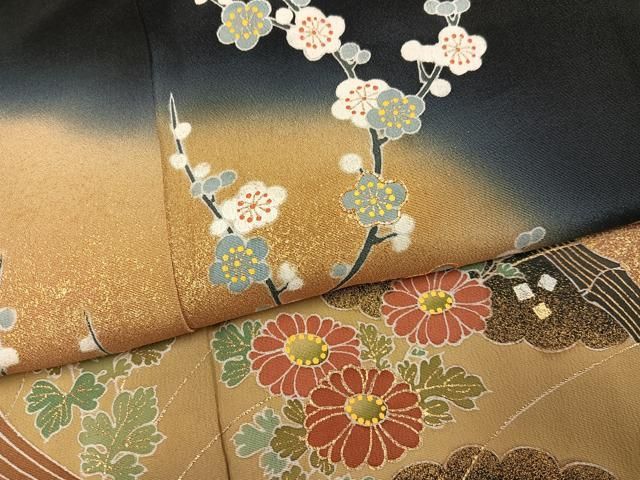 平和屋着物●京友禅の第一人者　松井青々　黒留袖　流水花文　暈し染め　金彩　正絹　逸品　AABN5248ph