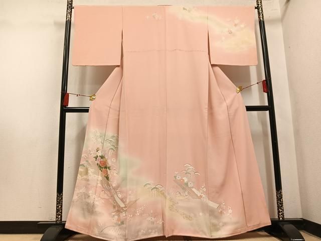 平和屋着物●訪問着　鴛鴦草花文　暈し染め　金彩　正絹　逸品　AABN5249ph