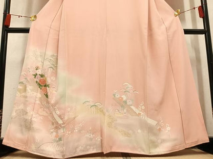 平和屋着物●訪問着　鴛鴦草花文　暈し染め　金彩　正絹　逸品　AABN5249ph
