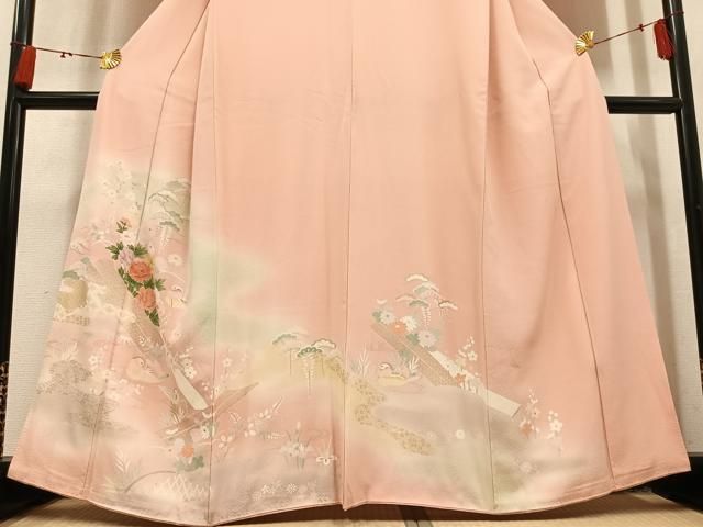 平和屋着物●訪問着　鴛鴦草花文　暈し染め　金彩　正絹　逸品　AABN5249ph