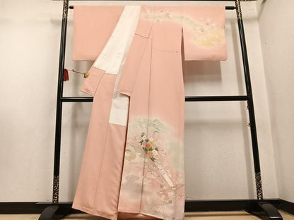平和屋着物●訪問着　鴛鴦草花文　暈し染め　金彩　正絹　逸品　AABN5249ph