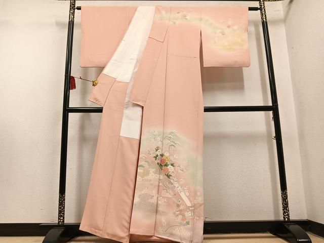 平和屋着物●訪問着　鴛鴦草花文　暈し染め　金彩　正絹　逸品　AABN5249ph
