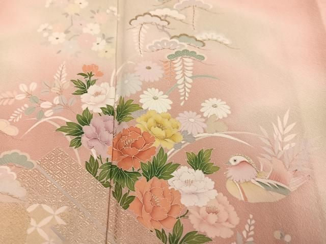 平和屋着物●訪問着　鴛鴦草花文　暈し染め　金彩　正絹　逸品　AABN5249ph