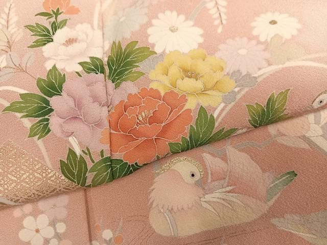 平和屋着物●訪問着　鴛鴦草花文　暈し染め　金彩　正絹　逸品　AABN5249ph
