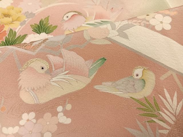 平和屋着物●訪問着　鴛鴦草花文　暈し染め　金彩　正絹　逸品　AABN5249ph
