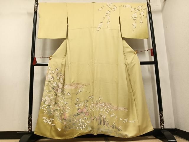 平和屋着物●訪問着　駒刺繍　草花文　金彩　ますいわ屋扱い　正絹　逸品　AABN5255ph