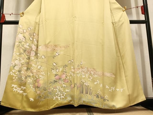 平和屋着物●訪問着　駒刺繍　草花文　金彩　ますいわ屋扱い　正絹　逸品　AABN5255ph