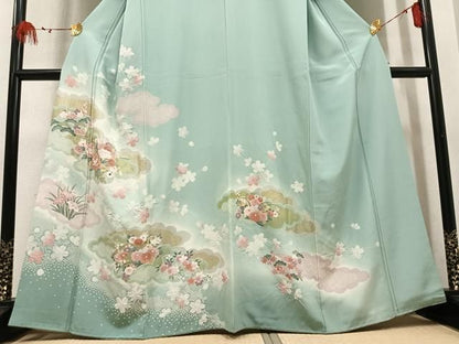 平和屋着物●訪問着　絞り　雲重ね草花文　暈し染め　金彩　正絹　逸品　AABN5256ph
