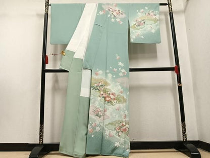 平和屋着物●訪問着　絞り　雲重ね草花文　暈し染め　金彩　正絹　逸品　AABN5256ph