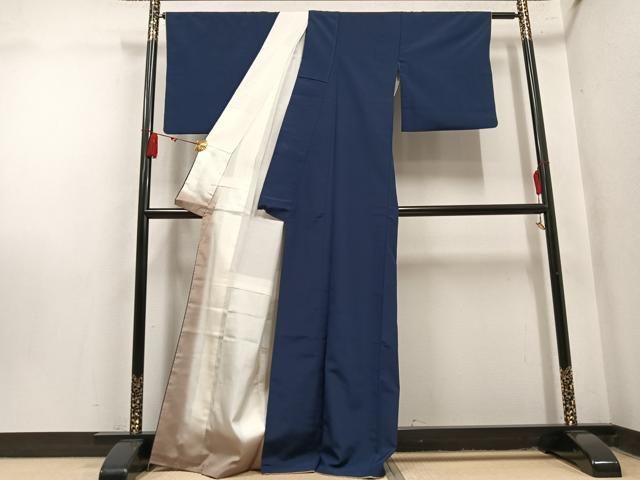 平和屋着物●上質な色無地　青褐色　正絹　逸品　AABN5259ph