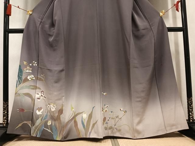 平和屋着物●二代目清次郎　手描き　訪問着　草花文　暈し染め　正絹　逸品　AABN5261ph