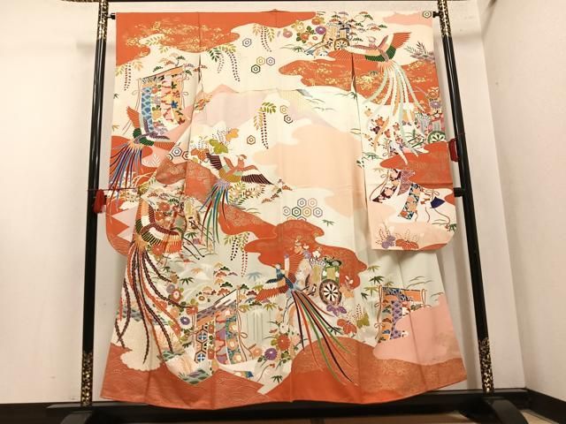 平和屋着物●豪華振袖　駒刺繍　御所車鳳凰几帳花文　金彩　正絹　逸品　AABN5263ph