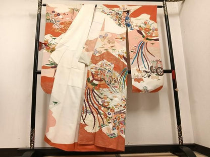平和屋着物●豪華振袖　駒刺繍　御所車鳳凰几帳花文　金彩　正絹　逸品　AABN5263ph