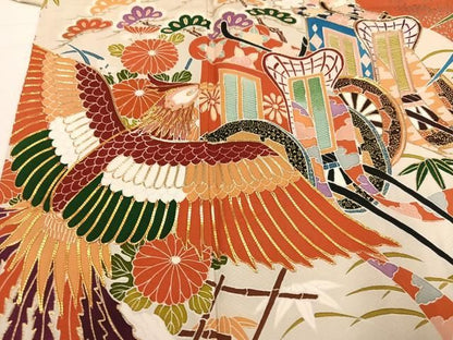 平和屋着物●豪華振袖　駒刺繍　御所車鳳凰几帳花文　金彩　正絹　逸品　AABN5263ph
