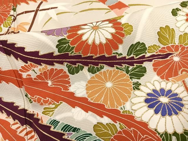 平和屋着物●豪華振袖　駒刺繍　御所車鳳凰几帳花文　金彩　正絹　逸品　AABN5263ph