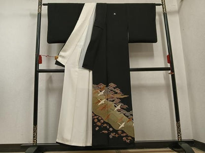 平和屋着物●中国三大刺繍　相良刺繍　総刺繍　黒留袖　群れ鶴浜松宝尽くし　正絹　逸品　AABN5264ph