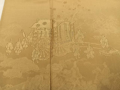 平和屋着物●中国三大刺繍　汕頭刺繍　スワトウ刺繍　色留袖　御所車人物草花文　色無地　枯色　正絹　逸品　AABN5266ph