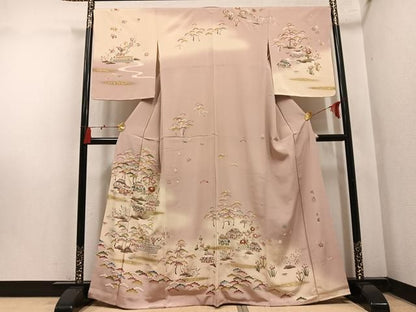 平和屋着物●訪問着　作家物　松竹梅風景文　暈し染め　金彩　正絹　逸品　AABN5268ph