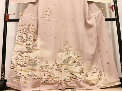 平和屋着物●訪問着　作家物　松竹梅風景文　暈し染め　金彩　正絹　逸品　AABN5268ph