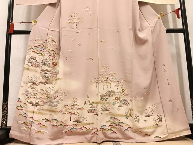 平和屋着物●訪問着　作家物　松竹梅風景文　暈し染め　金彩　正絹　逸品　AABN5268ph
