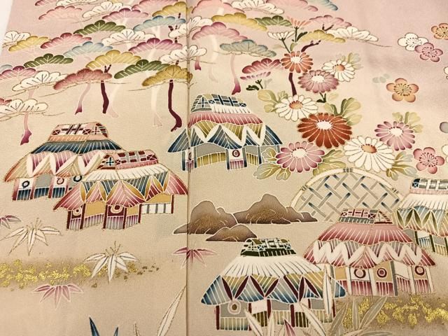 平和屋着物●訪問着　作家物　松竹梅風景文　暈し染め　金彩　正絹　逸品　AABN5268ph